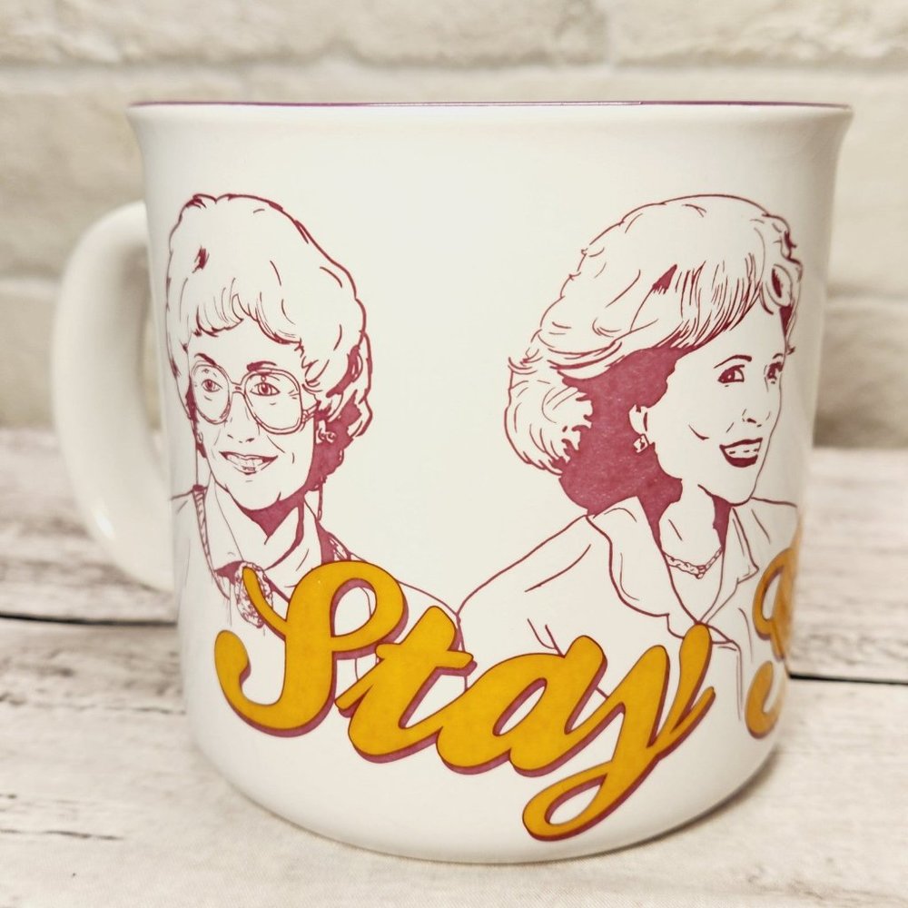 Stay Golden Girls 20 oz Ceramic Camper Coffee Mug Cup Betty White Rose D…